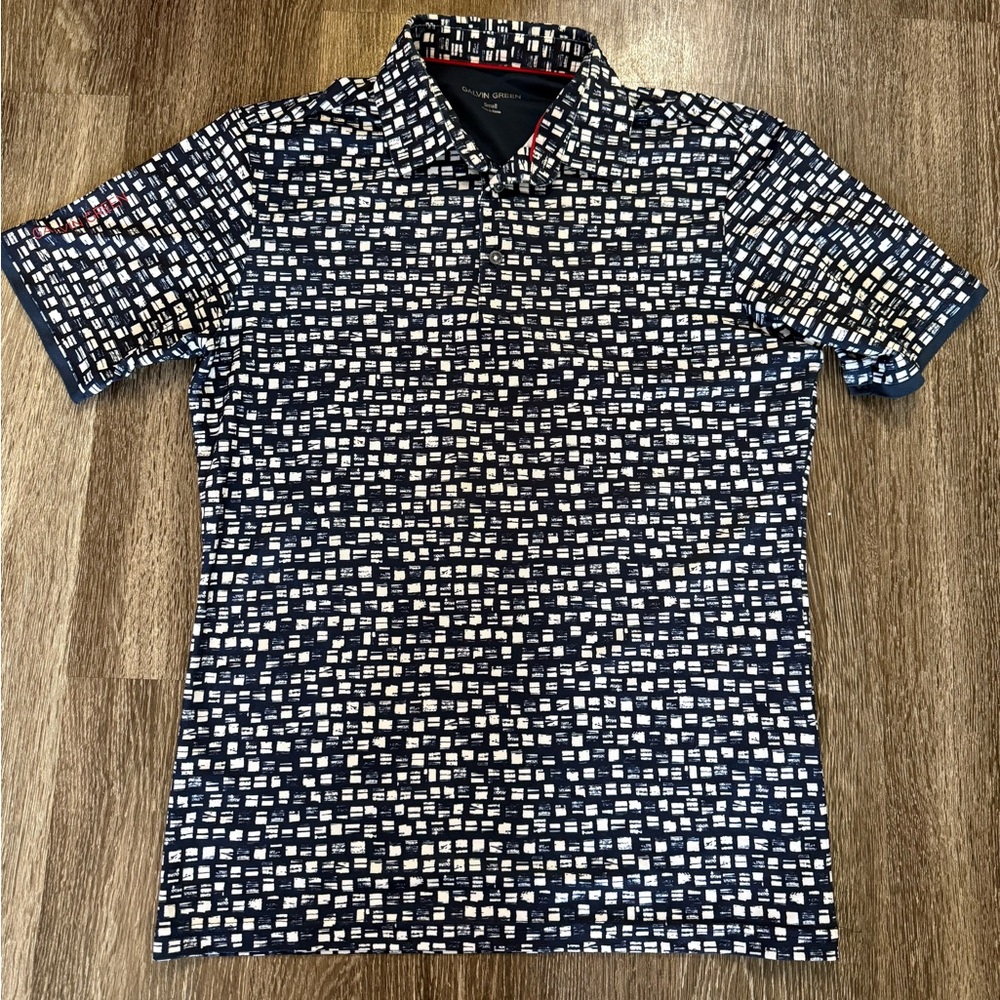 Galvin Green Golf Polo Blue Geometric Print Performance Stretch‎